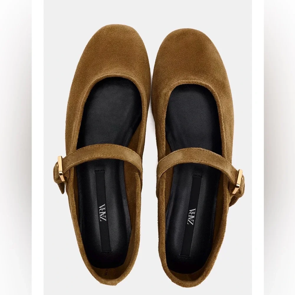 NWT Zara Suede Mary Jane Ballet Flats - size 6.5 - Picture 3 of 4